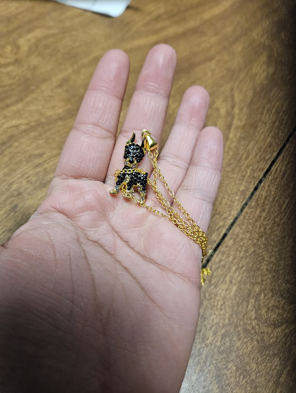 Gold-tone Black Crystal Dog Pendant Necklace